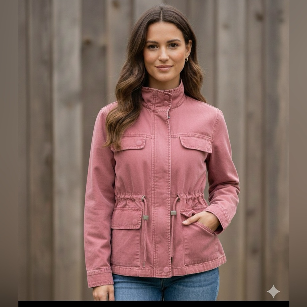 Madewell Dusty Rose/Brick Prosper Utility Jacket, Adjustable Waist, Pockets, L